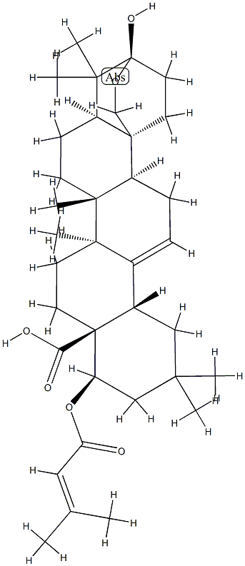 3β,25-エポキシ-3-ヒドロキシ-22β-[(3-メチル-1-オキソ-2-ブテニル)オキシ]オレアナ-12-エン-28-酸 化学構造式
