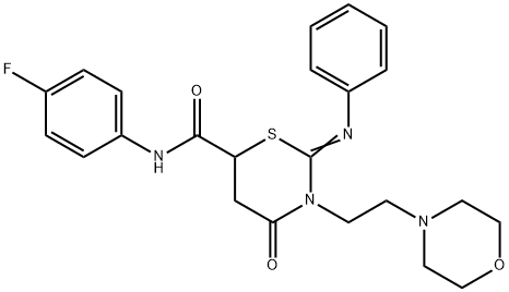 2H-1,3-Thiazine-6-carboxamide,N-(4-fluorophenyl)tetrahydro-3-[2-(4-morpholinyl)ethyl]-4-oxo-2-(phenylimino)-(9CI) Structure