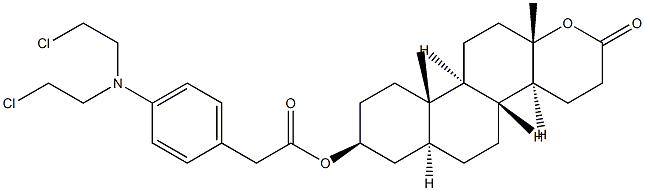 Acetic acid, (p-(bis(2-chloroethyl)amino)phenyl)-, 10A,12A-dimethyl-2-oxohexahydro-5-alpha-2H-phenanthro(2,1-B)pyran-8-yl ester 化学構造式