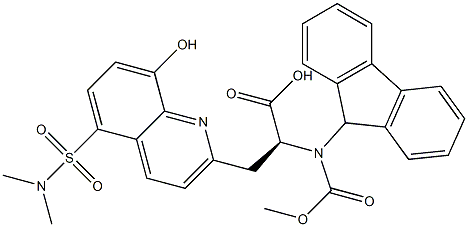 (αS)-5-[(DiMethylaMino)sulfonyl]-α-[[(9H-fluoren-9-ylMethoxy)carbonyl]aMino]-8-hydroxy-2-quinolinepropanoic Acid, 607708-62-3, 结构式