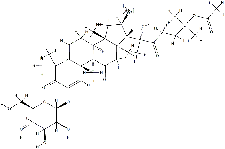 25-Acetoxy-2-(β-D-glucopyranosyloxy)-16α,20-dihydroxycucurbita-1,5-diene-3,11,22-trione Struktur