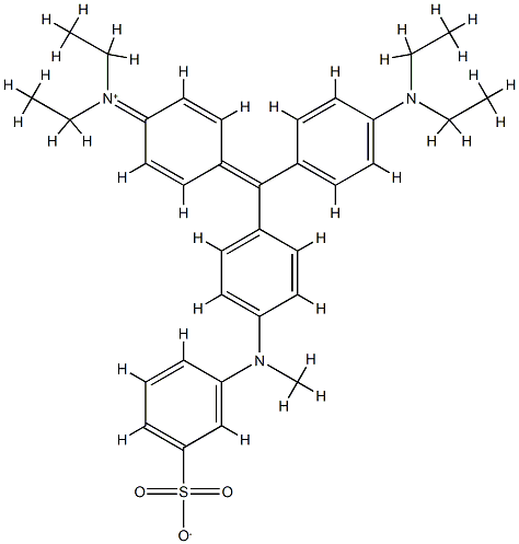 N-エチル-N-[4-[[4-(ジエチルアミノ)フェニル][4-[N-メチル-N-(3-スルホナトフェニル)アミノ]フェニル]メチレン]-2,5-シクロヘキサジエン-1-イリデン]エタンアミニウム 化学構造式