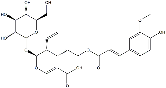 (2S)-3α-Vinyl-2β-(β-D-glucopyranosyloxy)-3,4-dihydro-4α-[2-[[(E)-3-(4-hydroxy-3-methoxyphenyl)-1-oxo-2-propenyl]oxy]ethyl]-2H-pyran-5-carboxylic acid 结构式
