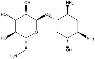 [(1S)-2β,4β-ジアミノ-5α-ヒドロキシシクロヘキシル]6-アミノ-6-デオキシ-α-D-グルコピラノシド 化学構造式