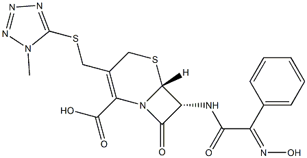 7β-[[[(Z)-Hydroxyimino]phenylacetyl]amino]-3-[[(1-methyl-1H-tetrazol-5-yl)thio]methyl]cepham-3-ene-4-carboxylic acid Struktur