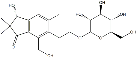 (R)-6-[2-(β-D-Glucopyranosyloxy)ethyl]-2,3-dihydro-3-hydroxy-7-(hydroxymethyl)-2,2,5-trimethyl-1H-inden-1-one Struktur
