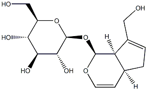 [(1S)-1β,4aβ,5,7aβ-テトラヒドロ-7-(ヒドロキシメチル)シクロペンタ[c]ピラン-1-イル]β-D-グルコピラノシド 化学構造式