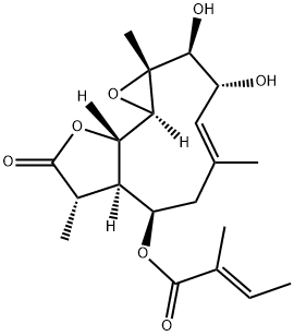 (E)-2-Methyl-2-butenoic acid [(1aR,2S,3R,4E,7R,7aR,8S,10aS,10bR)-1a,2,3,6,7,7a,8,9,10a,10b-decahydro-2,3-dihydroxy-1a,5,8-trimethyl-9-oxooxireno[9,10]cyclodeca[1,2-b]furan-7-yl] ester 结构式