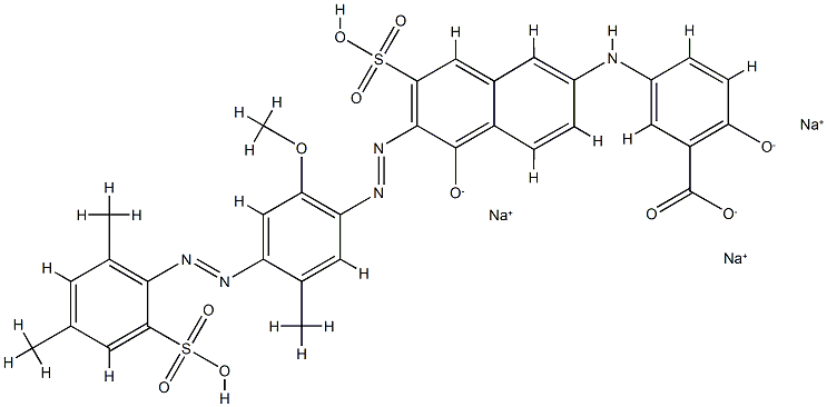 5-[[6-[[4-[(2,4-ジメチル-6-スルホフェニル)アゾ]-2-メトキシ-5-メチルフェニル]アゾ]-5-ヒドロキシ-7-スルホ-2-ナフチル]アミノ]-2-ヒドロキシ安息香酸三ナトリウム 化学構造式