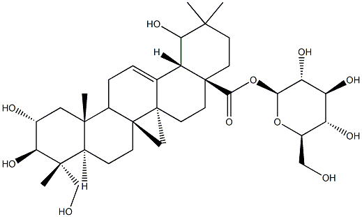 2α,3β,19α,23-Tetrahydroxyolean-12-en-28-oic acid β-D-glucopyranosyl ester, 62319-70-4, 结构式