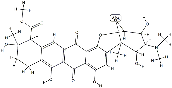 (2R)-4α-(ジメチルアミノ)-3,4,5,6,9,11,12,13,14,16-デカヒドロ-3β,5β,8,10,13α-ペンタヒドロキシ-6,13-ジメチル-9,16-ジオキソ-2α,6α-エポキシ-2H-ナフタセノ[1,2-b]オキソシン-14α-カルボン酸メチル 化学構造式