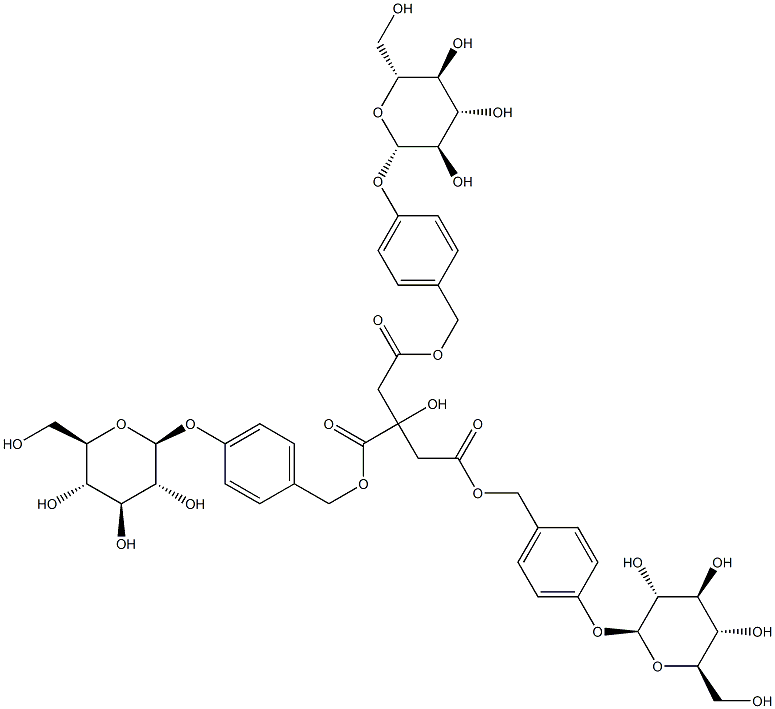 くえん酸トリス(p-β-D-グルコピラノシルオキシベンジル) 化学構造式