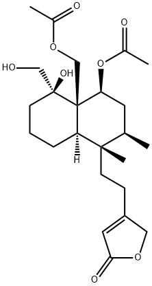 4-[2-[(1S,8aβ)-4α-Acetoxy-4aα-(acetoxymethyl)decahydro-5α-hydroxy-5-hydroxymethyl-1,2α-dimethylnaphthalen-1β-yl]ethyl]furan-2(5H)-one Struktur