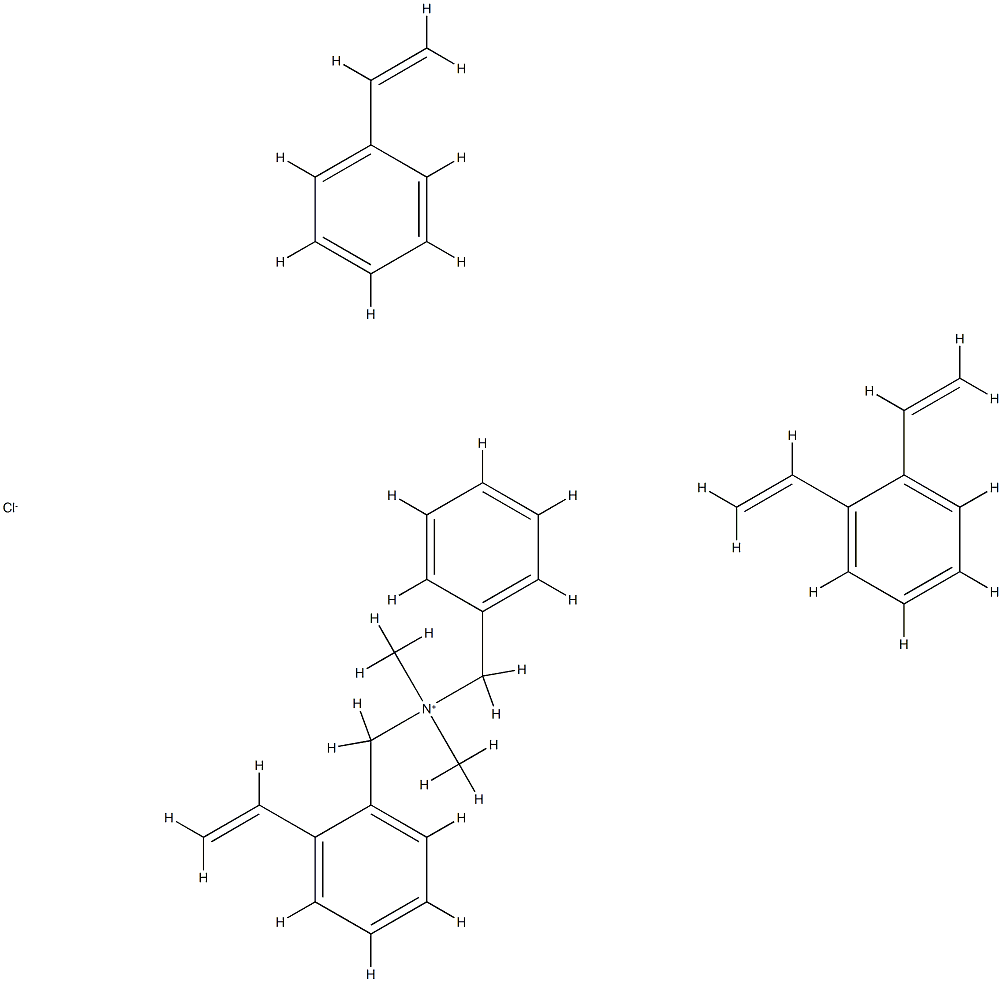 Benzenemethanaminium, ar-ethenyl-N,N-dimethyl-N-(phenylmethyl)-, chloride, polymer with diethenylbenzene and ethenylbenzene Struktur
