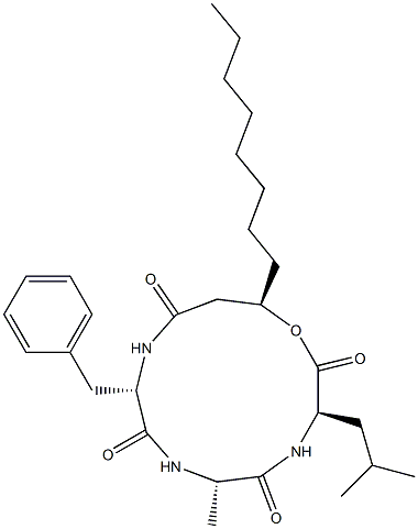N-[N-[N-[(R)-3-ヒドロキシ-1-オキソウンデシル]-L-フェニルアラニル]-L-アラニル]-D-ロイシンλ-ラクトン 化学構造式