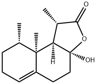 (1S)-1,2,3a,4,5,7,8,9,9a,9bα-デカヒドロ-3aα-ヒドロキシ-1α,9α,9aα-トリメチルナフト[2,1-b]フラン-2-オン 化学構造式