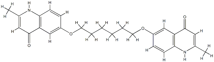 2-methyl-6-[6-[(2-methyl-4-oxo-1H-quinolin-6-yl)oxy]hexoxy]-1H-quinoli n-4-one Struktur