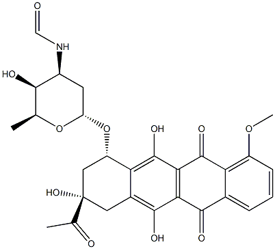 (8S,10S)-8-Acetyl-7,8,9,10-tetrahydro-6,8,11-trihydroxy-1-methoxy-10-[(3-(formylamino)-2,3,6-trideoxy-α-L-lyxo-hexopyranosyl)oxy]-5,12-naphthacenedione Struktur