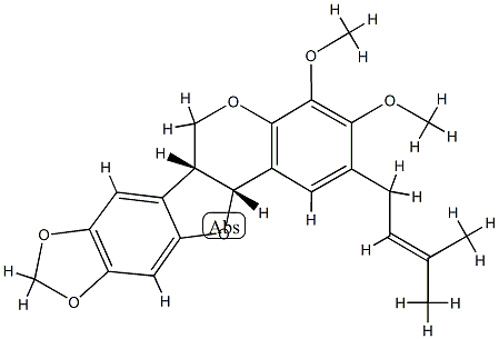 (6aR)-6aα,12aα-Dihydro-3,4-dimethoxy-2-(3-methyl-2-butenyl)-6H-[1,3]dioxolo[5,6]benzofuro[3,2-c][1]benzopyran 结构式