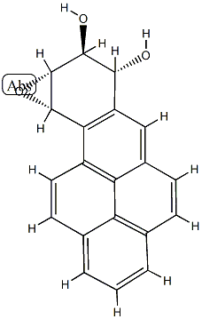 (7R)-9α,10α-エポキシ-7,8,9,10-テトラヒドロベンゾ[a]ピレン-7,8β-ジオール 化学構造式