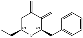 2H-Pyran,6-ethyltetrahydro-3,4-bis(methylene)-2-(phenylmethyl)-,(2R,6S)-rel-(9CI) Structure