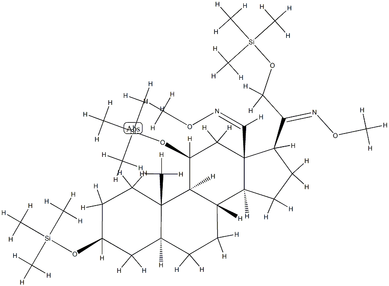 20-(Methoxyimino)-3β,11β,21-tris(trimethylsiloxy)-5α-pregnan-18-al O-methyl oxime Struktur