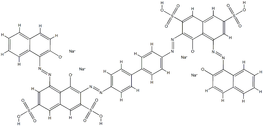 3,3'-[[1,1'-ビフェニル]-4,4'-ジイルビス(アゾ)]ビス[4-ヒドロキシ-5-[(2-ヒドロキシ-1-ナフタレニル)アゾ]ナフタレン-2,7-ジスルホン酸二ナトリウム] 化学構造式