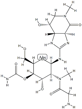 (3aS)-2-[[2-[(アミノアセチル)メチルアミノ]-4-O-アミノカルボニル-2-デオキシ-β-D-グルコピラノシル]アミノ]-1,3aβ,5,6,7,7aα-ヘキサヒドロ-7β-ヒドロキシ-5-メチル-4H-イミダゾ[4,5-c]ピリジン-4-オン 化学構造式