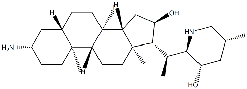 (2R,3S,5R)-2-[(1S)-1-[(1R,2R,3aS,3bR,5aS,7S,9aS,9bS,11aS)-7-アミノ-2-ヒドロキシ-9a,11a-ジメチル-ヘキサデカヒドロ-1H-シクロペンタ[a]フェナントレン-1-イル]エチル]-5-メチルピペリジン-3-オール 化学構造式