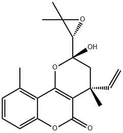 (2S)-4α-Ethenyl-3,4-dihydro-2β-hydroxy-4,10-dimethyl-2-[(S)-3,3-dimethyloxiranyl]-2H,5H-pyrano[3,2-c][1]benzopyran-5-one Struktur