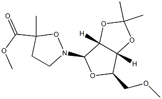 5-メチル-2-(5-O-メチル-2-O,3-O-イソプロピリデン-β-D-リボフラノシル)-5-イソオキサゾリジンカルボン酸メチル 化学構造式