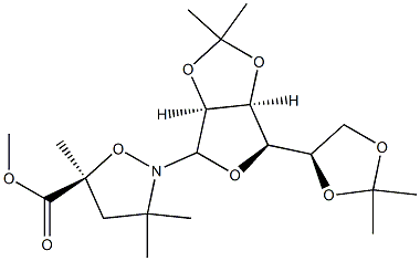 (5S)-2-(2-O,3-O:5-O,6-O-ジイソプロピリデン-α-D-マンノフラノシル)-3,3,5-トリメチル-5-イソオキサゾリジンカルボン酸メチル 化学構造式