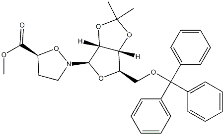 (5S)-2-[2-O,3-O-Isopropylidene-5-O-(triphenylmethyl)-β-D-ribofuranosyl]-5-isoxazolidinecarboxylic acid methyl ester Struktur