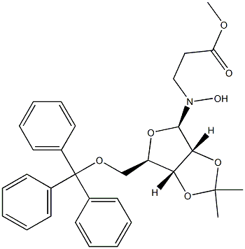 N-Hydroxy-N-[2-O,3-O-isopropylidene-5-O-(triphenylmethyl)-β-D-ribofuranosyl]-β-alanine methyl ester Struktur