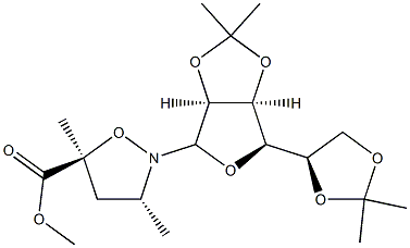 (3R)-2-(2-O,3-O:5-O,6-O-ジイソプロピリデン-α-D-マンノフラノシル)-3α,5-ジメチル-5β-イソオキサゾリジンカルボン酸メチル 化学構造式