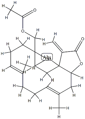 1a-アセトキシメチル-2,3,6,7,10,10a,13,13a,14,14a-デカヒドロ-5,9-ジメチル-13-メチレンオキシレノ[4,5]シクロテトラデカ[1,2-b]フラン-12(1aH)-オン 化学構造式