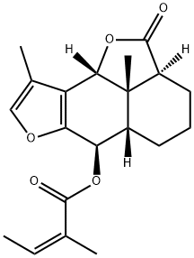 (Z)-2-Methyl-2-butenoic acid [(2aS)-2a,3,4,5,5aβ,6,9bβ,9c-octahydro-9,9cβ-dimethyl-2-oxo-2H-naphtho[1,8-bc:3,2-b']difuran-6β-yl] ester Struktur