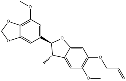 6-[(2S)-2,3-ジヒドロ-5-メトキシ-3β-メチル-6-(2-プロペニルオキシ)ベンゾフラン-2α-イル]-4-メトキシ-1,3-ベンゾジオキソール 化学構造式