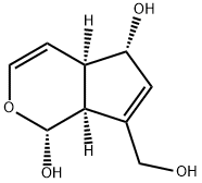 (1R)-1,4aα,5,7aα-テトラヒドロ-7-(ヒドロキシメチル)シクロペンタ[c]ピラン-1α,5α-ジオール 化学構造式