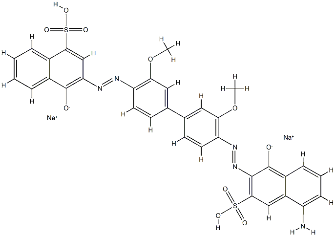 3-[[4'-[(5-アミノ-1-ヒドロキシ-3-スルホ-2-ナフチル)アゾ]-3,3'-ジメトキシ-1,1'-ビフェニル-4-イル]アゾ]-4-ヒドロキシ-1-ナフタレンスルホン酸二ナトリウム 化学構造式