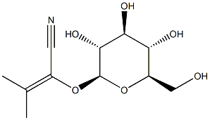 2-(β-D-グルコピラノシルオキシ)-3-メチル-2-ブテンニトリル 化学構造式