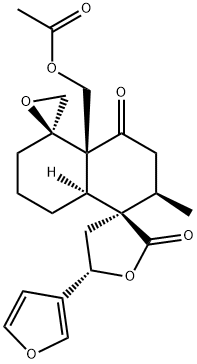 (3R,5S,5'R,8'aβ)-4'aα-Acetoxymethyl-5-(3-furyl)-2',3',4,5,6',7',8',8'a-octahydro-2'α-methyldispiro[furan-3(2H),1'(5'H)-naphthalene-5',2''-oxirane]-2,4'(4'aH)-dione Struktur