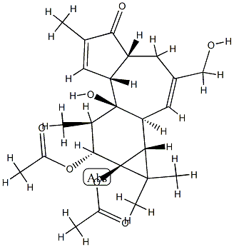 (1aR)-1,1aα,1bβ,4,4aα,7aα,7b,8,9,9a-Decahydro-7bα-hydroxy-9β,9aα-bis(acetyloxy)-3-hydroxymethyl-1,1,6,8α-tetramethyl-5H-cyclopropa[3,4]benz[1,2-e]azulen-5-one Struktur