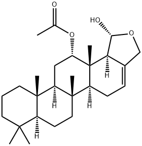 12α-アセトキシ-5'α-ヒドロキシ-2',3',5',17aα-テトラヒドロ-16,17-ジデヒドロ-4,4,8-トリメチル-D-ホモ-5α-アンドロスタノ[17,17a-c]フラン 化学構造式