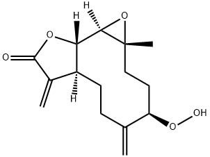 (1aR,4R,7aS,10aS,10bR)-2,3,4,5,6,7,7a,8,10a,10b-デカヒドロ-4-ヒドロペルオキシ-1a-メチル-5,8-ビス(メチレン)オキシレノ[9,10]シクロデカ[1,2-b]フラン-9(1aH)-オン 化学構造式