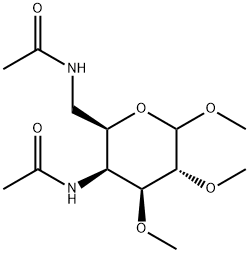 メチル4,6-ビス(アセチルアミノ)-4,6-ジデオキシ-2-O,3-O-ジメチル-α-D-ガラクトピラノシド 化学構造式