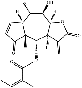 (Z)-2-Methyl-2-butenoic acid [(3aS)-2,3,3a,4,4a,5,7aα,8,9,9aα-decahydro-9β-hydroxy-4aβ,8α-dimethyl-3-methylene-2,5-dioxoazuleno[6,5-b]furan-4α-yl] ester Struktur