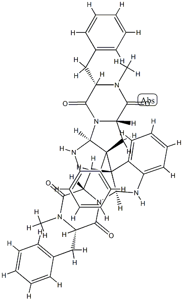[10b,10'b-Bi-10bH-pyrazino[1',2':1,5]pyrrolo[2,3-b]indole]-1,1',4,4'-tetrone,2,2',3,3',5a,5'a,6,6',11,11',11a,11'a-dodecahydro-2,2'-dimethyl-3,3'-bis(phenylmethyl)-,(3S,3'S,5aS,5'aS,10bS,10'bS,11aS,11'aS)- Structure