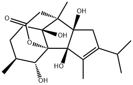 (3aR)-3a,4,5,6,7,7a,8,8a-オクタヒドロ-3aβ,4α,7aβ,8aβ-テトラヒドロキシ-3,5β,8-トリメチル-2-イソプロピル-1H-3bα,8α-(エポキシエタノ)シクロペンタ[a]インデン-10-オン 化学構造式