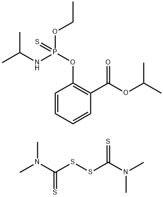 Benzoic acid, 2-((ethoxy(1-methylethyl)amino)phosphenothioyl)oxy-, 1-m ethylethyl ester, mixt. with tetramethylthioperoxydicarbonic diamide ( ((Me2N)C(S))2S2)|